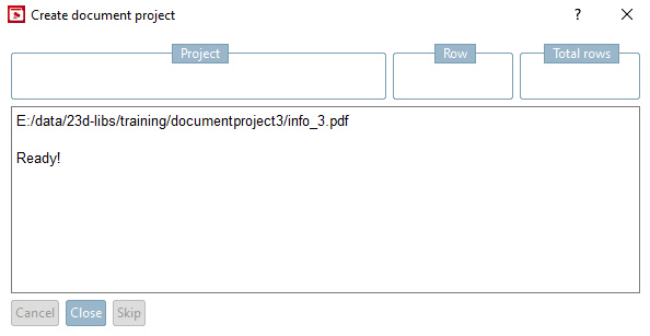 Create document project - Final confirmation message