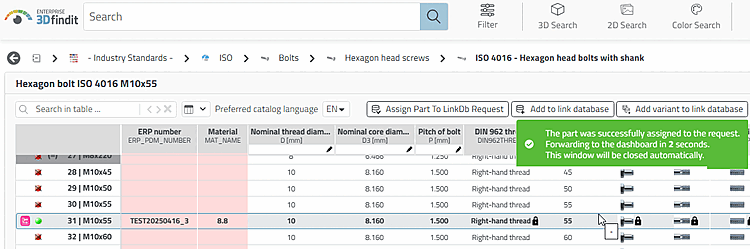Nota: "Parte assegnata con successo".