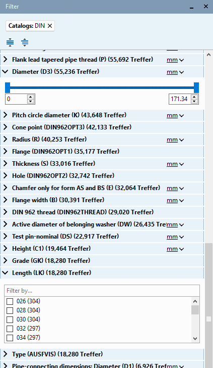 Filtro per le variabili della tabella (selezione tramite cursore o casella di selezione)