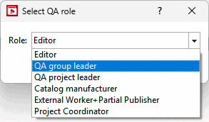 Finestra di dialogo "Selezionare il ruolo QA [Select QA role]