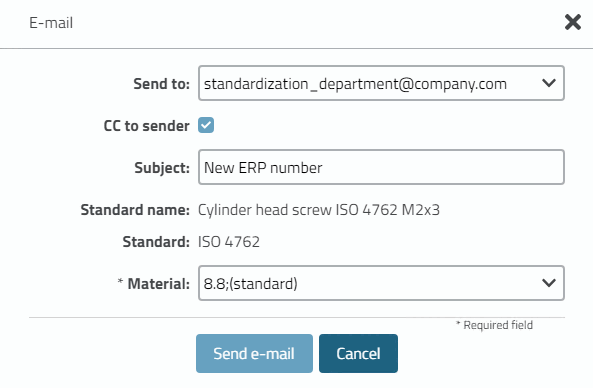 Dialogo dopo aver cliccato su Richiedi numero ERP [Request ERP number]