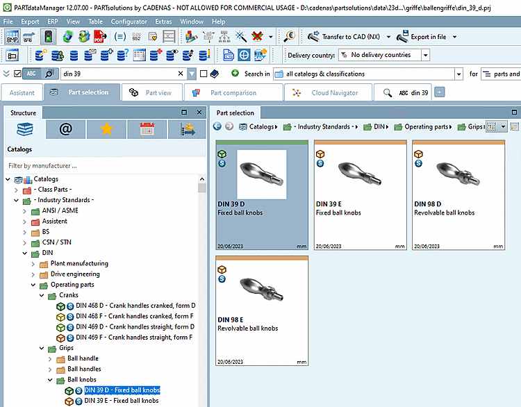 Colori di stato per l'indice del catalogo [Status colors for catalog index] in PARTdataManager