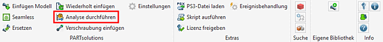 Menu PARTsolutions in CAD -> Esegui analisi [Start analyse]