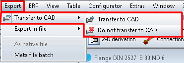 Menu: Trasferimento al CAD [Transfer to CAD]