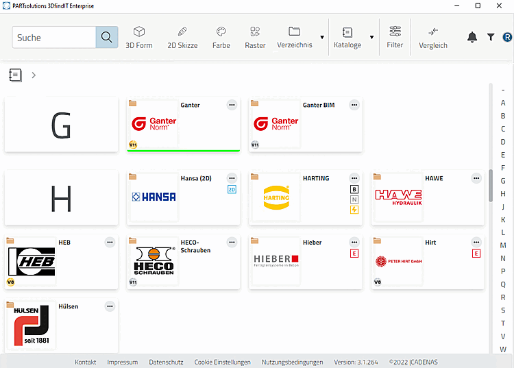 Interfaccia iniziale - Selezione del catalogo