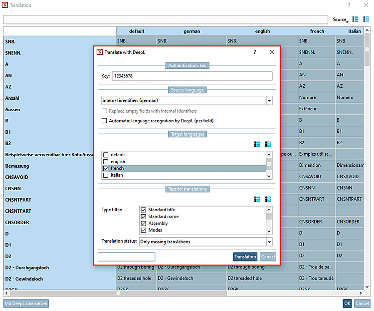 Dialogo "Tradurre con DeepL" [Translate with DeepL]