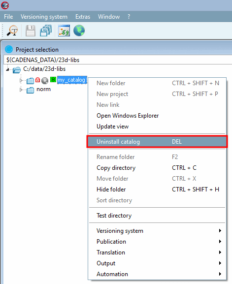 Disinstallare il catalogo [Uninstall catalog]