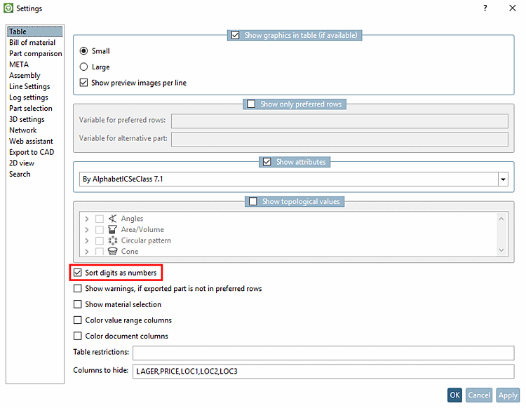 "Impostazione "Ordina le cifre come numeri [Sort digits as numbers]