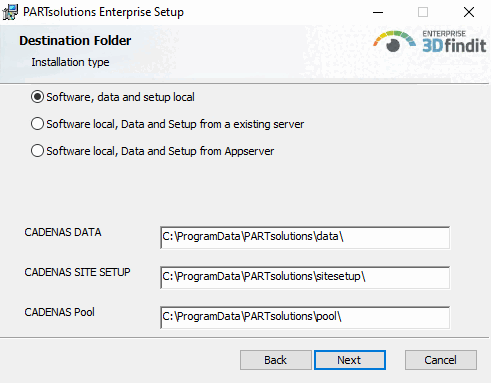 Metodo di installazione [Installation method] -> Software, dati e configurazione in locale [Software, data and setup locally]