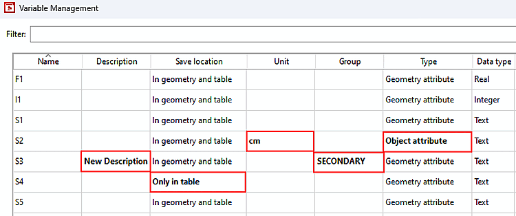 Finestra di dialogo "Gestione delle variabili [Variable Management]