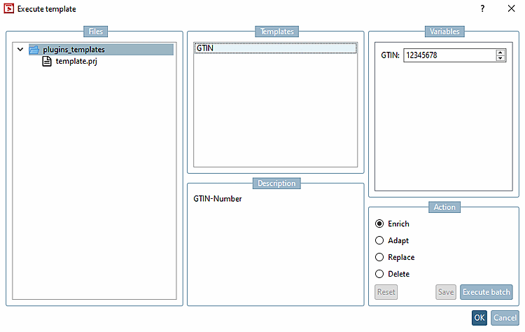 Finestra di dialogo "Esegui modello [Execute template]
