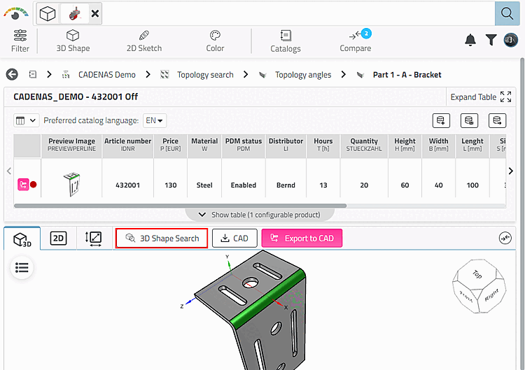 Caricare il pezzo in "Ricerca forma 3D [3D Shape Search]