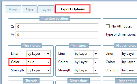 Esempio: In questo caso, le "linee spesse" sono visualizzate in blu.