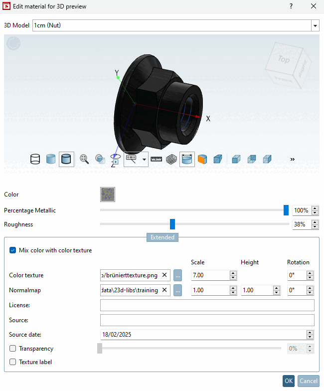 Finestra di modifica del materiale per l'anteprima 3D [Edit material for 3D preview]