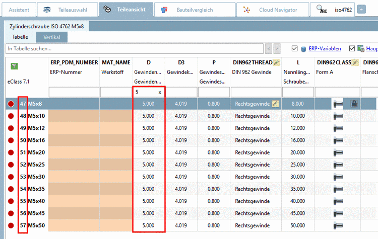 Tabelle in Teileansicht filtern