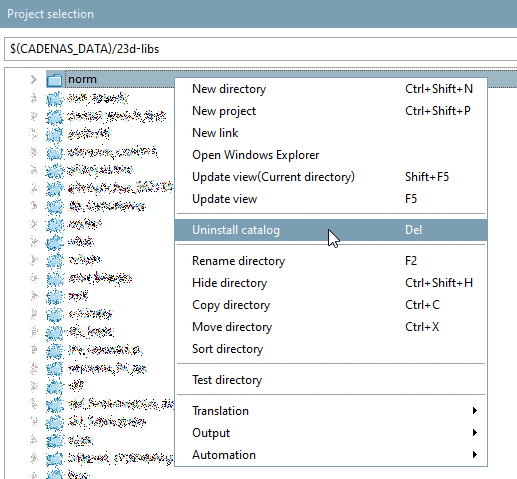 Project selection -> catalog context menu -> Uninstall catalog