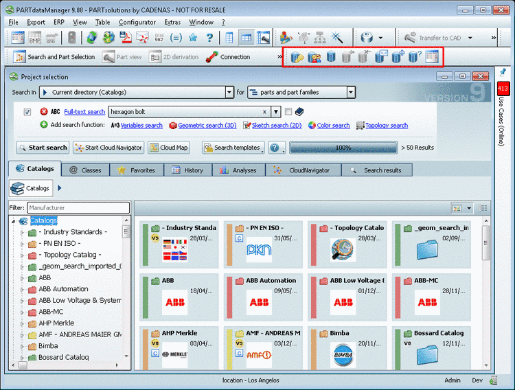 PARTdataManager with ERP functionality: Search and Part Selection