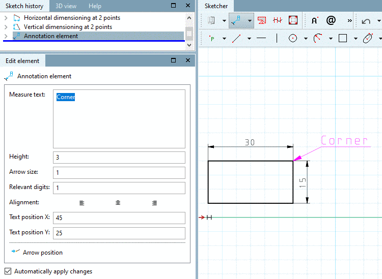 Markup element by two points