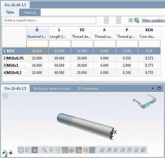 PARTdataManager - Thread pitch 1.5