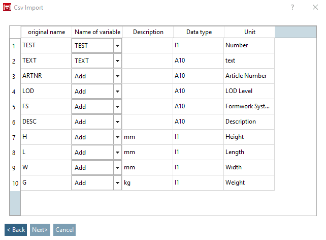 Preview (wrong column allocation of "Description" and "Unit")