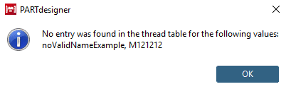 Example: For 2 values no match could be found in the thread norm.