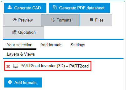 Esempio: selezione di "PART2cad Inventor (3D)".