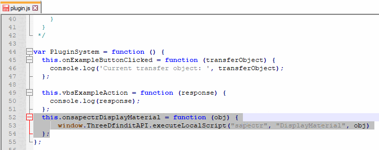Richiamo del pulsante "DisplayMaterial