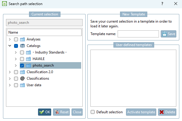 Finestra di dialogo "Selezione del percorso di ricerca [Search path selection]