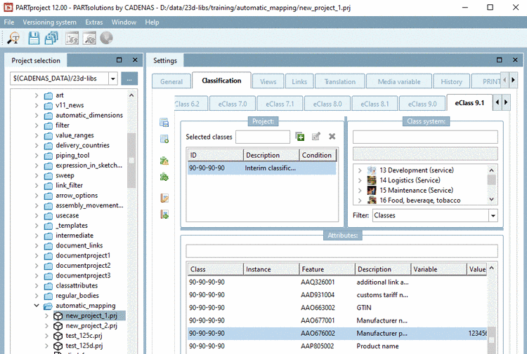 In eClass 9.1, the project shows a mapping from "Mapped elements".