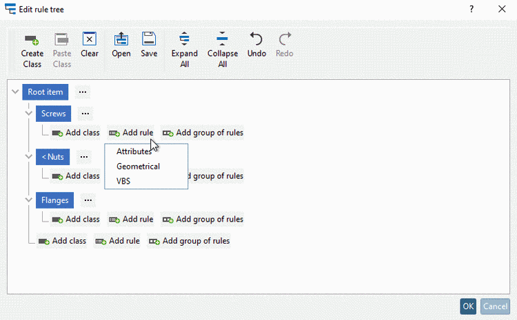 "Add rule" selection options