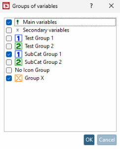 Gruppi di variabili [Variable groups] della finestra