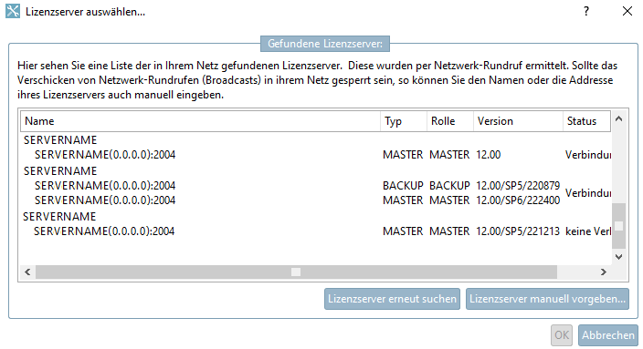Selezionare il server di licenza...