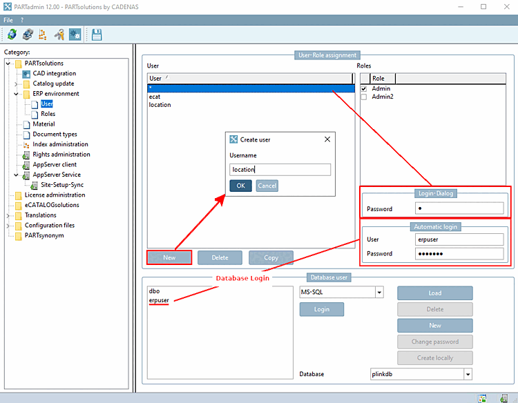 Utente, gestione del database fino a V12 SP5