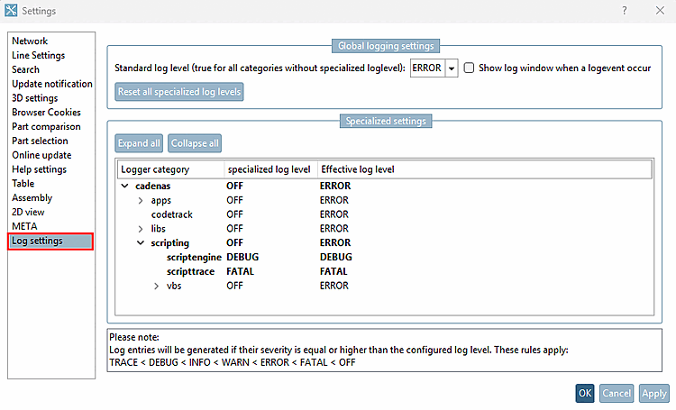 Impostazioni di registrazione [Log settings]
