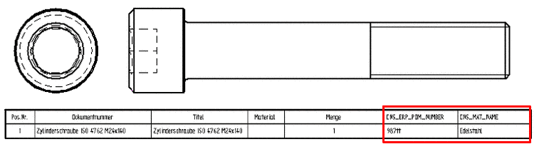 Solid Edge: BOM list enhanced with "CNS_ERP_PDM_NUMBER" and "CNS_MAT_NAME"