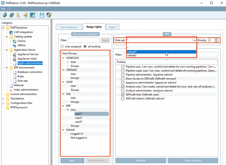 Category "Rights administration" -> "Assign rights"