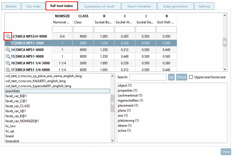 Tabbed page "Full-text index"