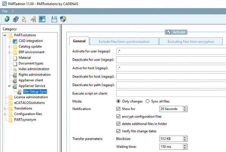 PARTadmin -> Category "PARTsolutions" -> AppServer Service -> Site-Setup-Sync