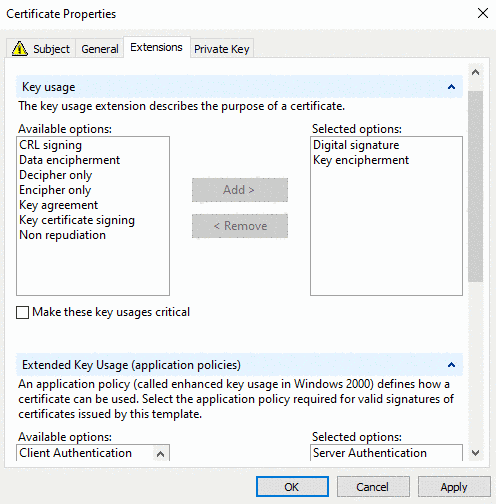 "Key usage" and "Extended Key Usage"