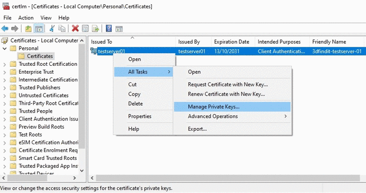 Example: Context menu commands in the result list