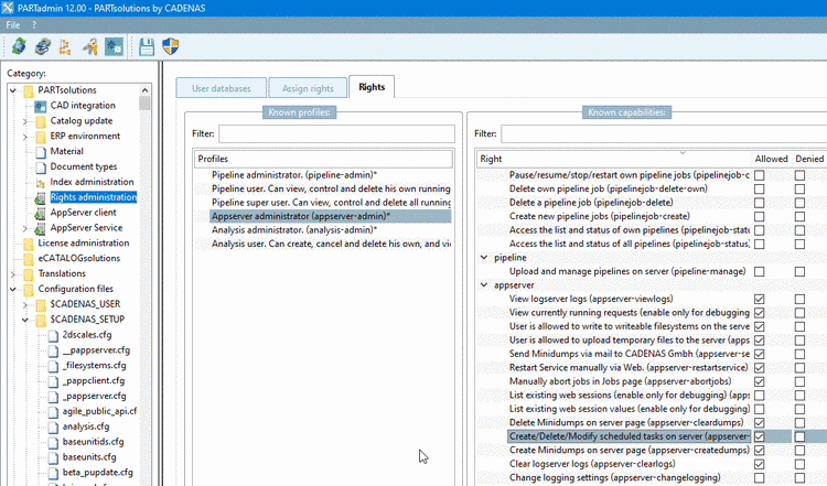 "Rights administration" category -> "Rights" tab