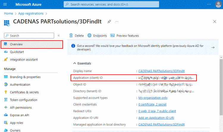 Microsoft Azure "Overview" -> Application (client) ID