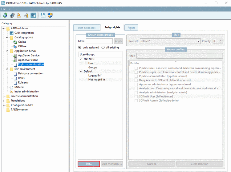 Tabbed page "Assign rights"