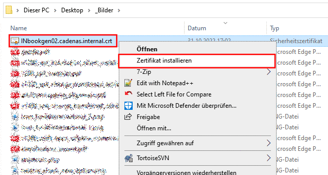 Zertifikat installieren