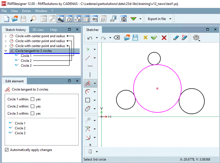 Tangent circle within 3 original circles