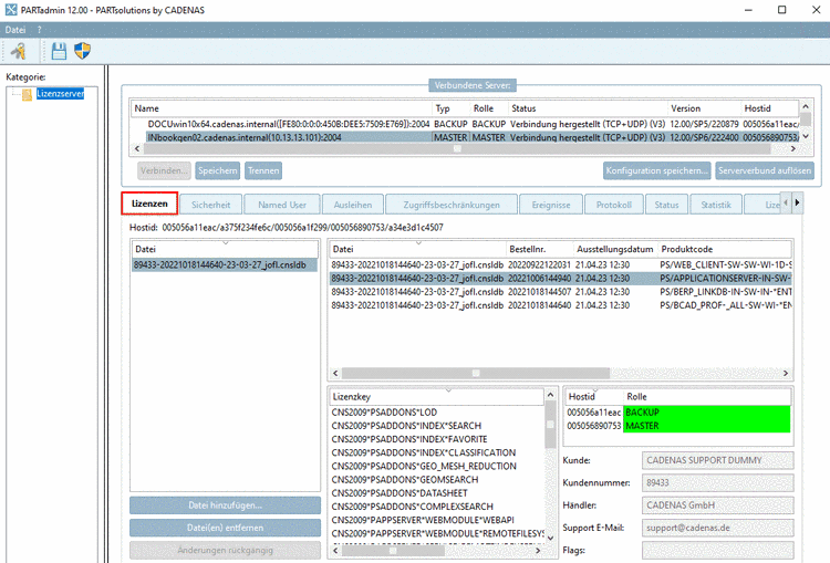"Licenses" tabbed page