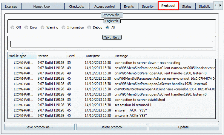 "Protocol" tabbed page