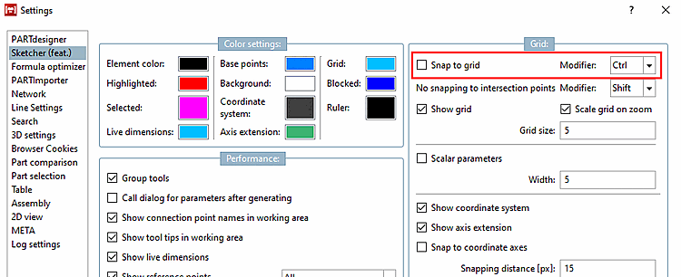 Aggancia alla griglia [Snap to grid] --- Modificatore [Modifier], ad esempio tasto Ctrl (predefinito)