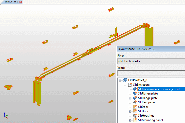 La figura illustra l'effetto del primo punto dell'elenco precedente, in cui l'abbondanza di componenti si riduce notevolmente. La geometria mostrata comprende più di 40 componenti del progetto CADENAS.