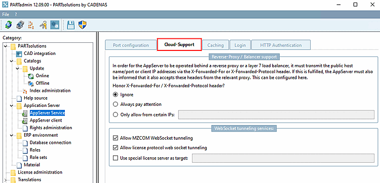 Pagina della scheda "Supporto cloud [Cloud-Support]
